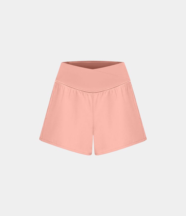 Breezeful™ 2-in-1 Crossover-Yoga-Shorts mit hohem Bund und Seitentaschen - schnelltrocknend, 10,2 cm