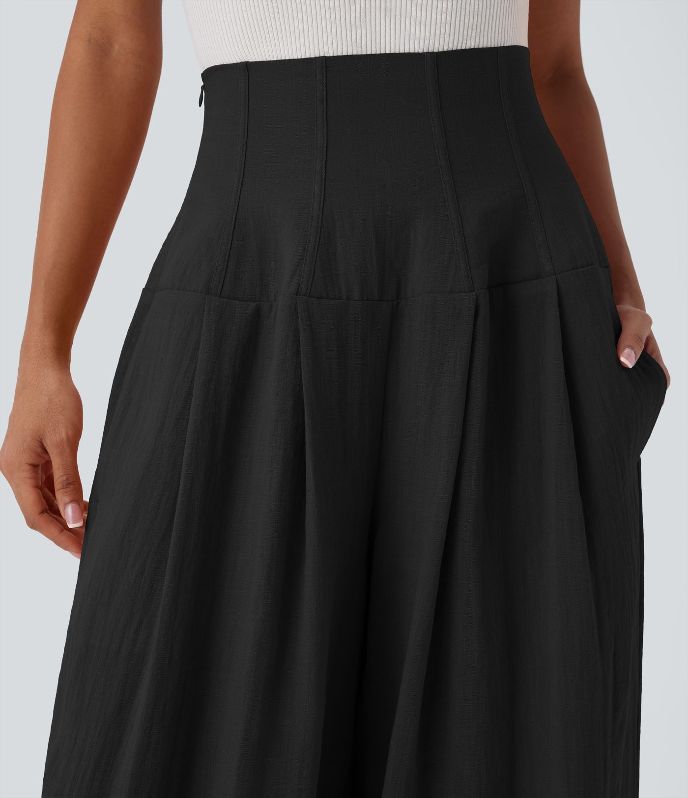 Halara Flex™ Super High Waisted Shirred Pockets Wide Leg Work Linen-Feel Trousers