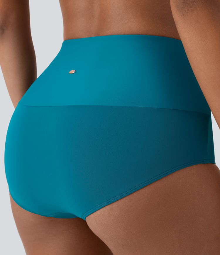 Braga de Bikini Socinched de Cintura Alta con Control de Abdomen y Pliegues