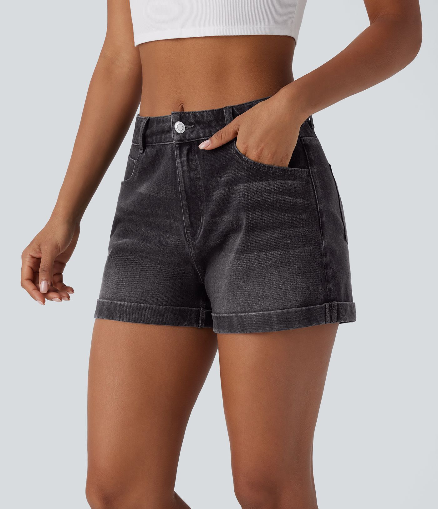 Halara Flex™ Mid Rise Zipper Pockets Denim Women Mini Casual Shorts 3''