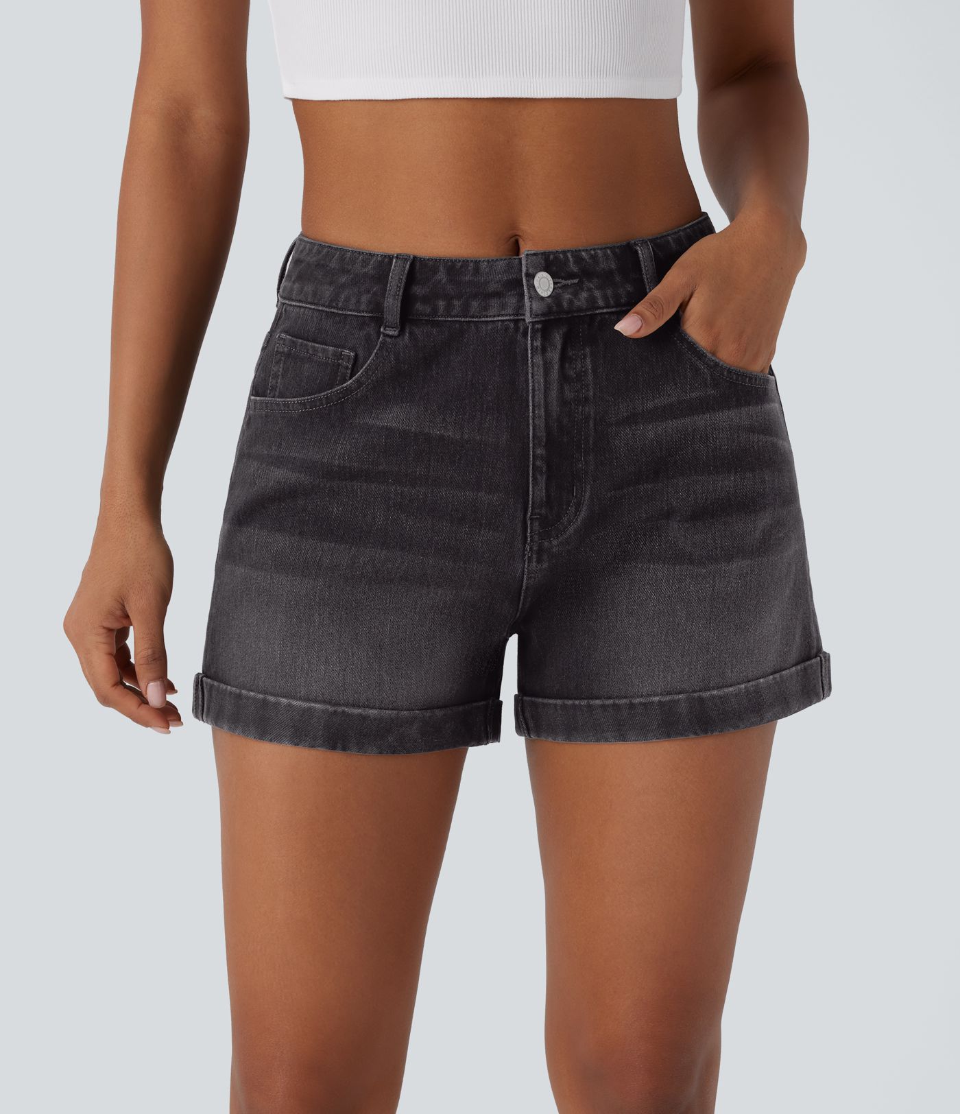 Halara Flex™ Mid Rise Zipper Pockets Denim Women Mini Casual Shorts 3''