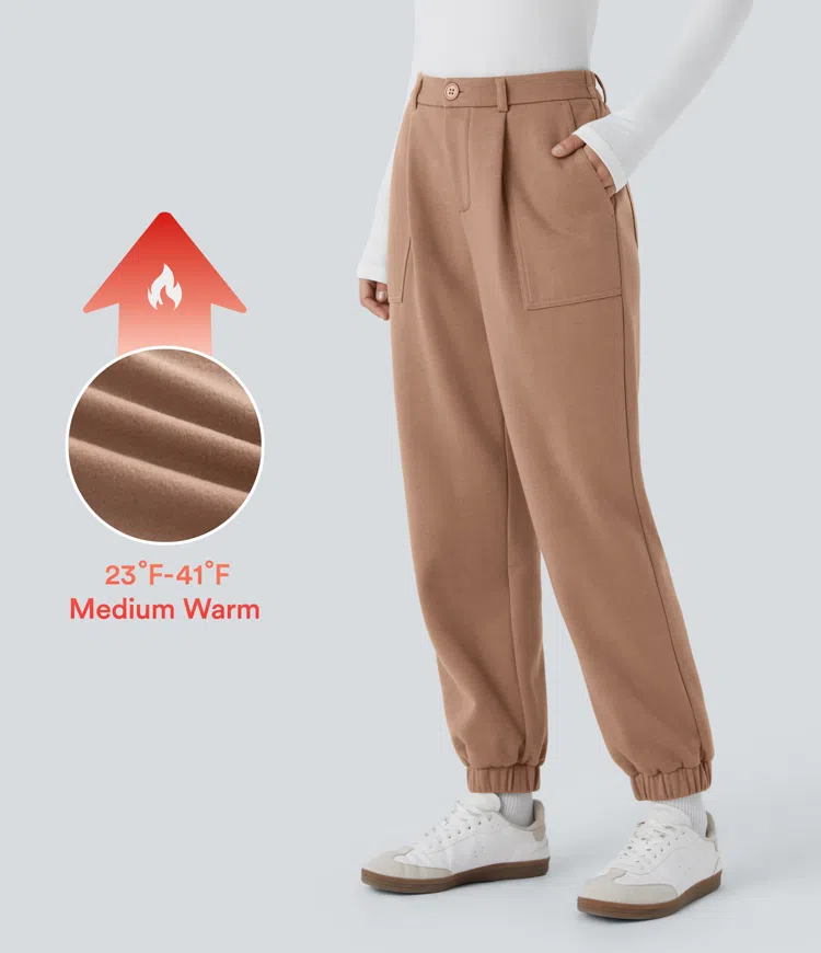 High Waisted Zipper Pocket Fleece Casual Joggers
