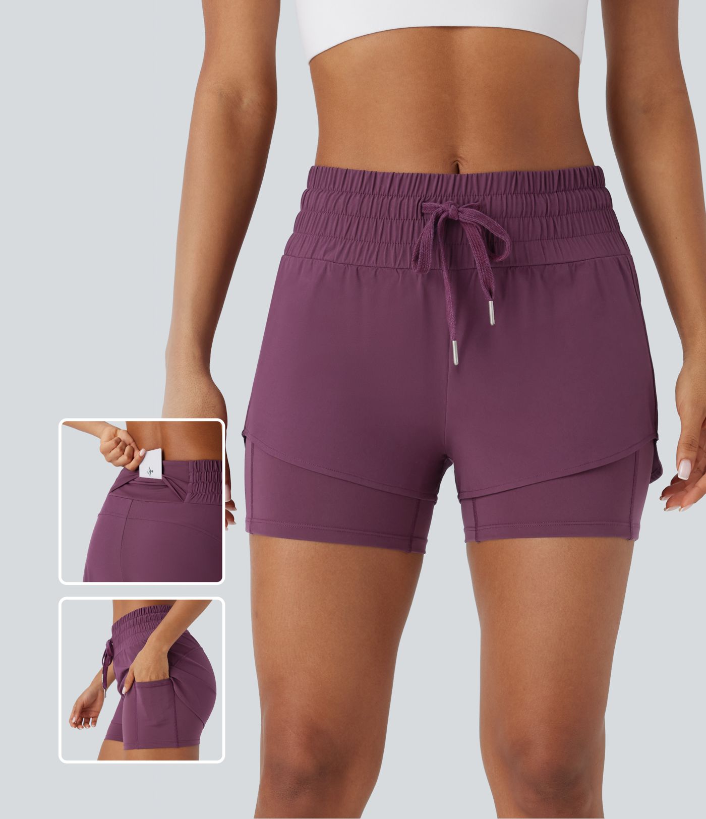 Pantalón corto Breezeful™ correr tiro medio cordón múltiple bolsillo 2 en 1 dobladillo curvo secado rápido