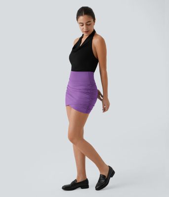 High Waisted Bodycon Pocket 2-in-1 Mini Ruched Casual Skirt