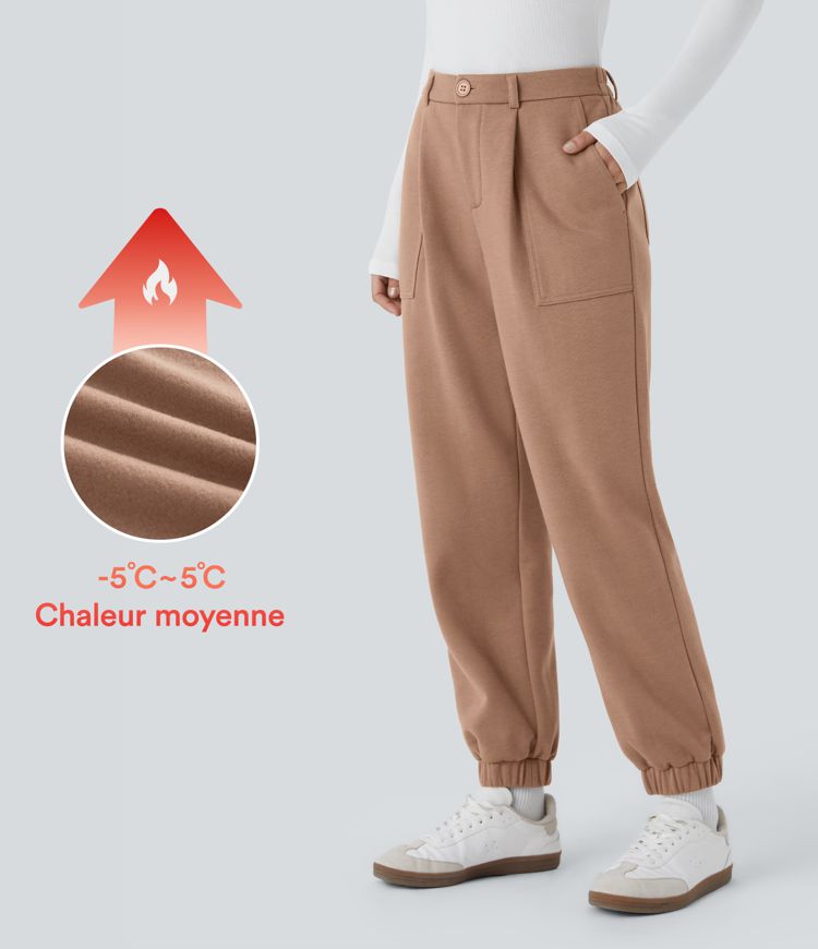 Jogging en polaire taille haute avec poches latérales et fermeture zippée