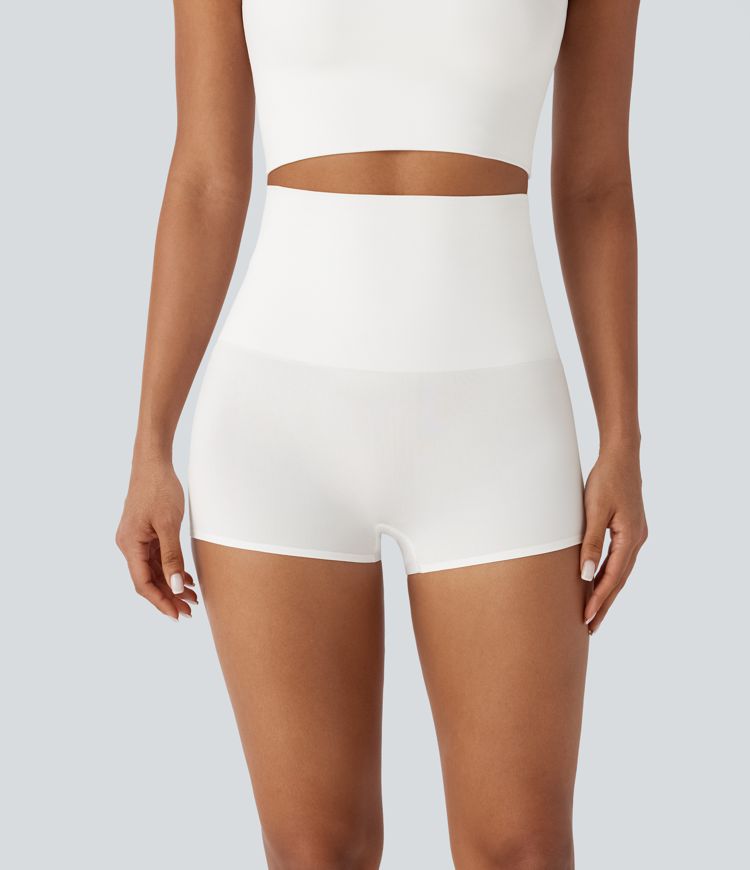 White OneForm Seamless Flow High Waisted Tummy Control Lounge Shapewear Boy Shorts / 1