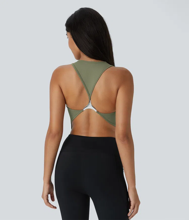 Backless Metallic Yoga Tank Top