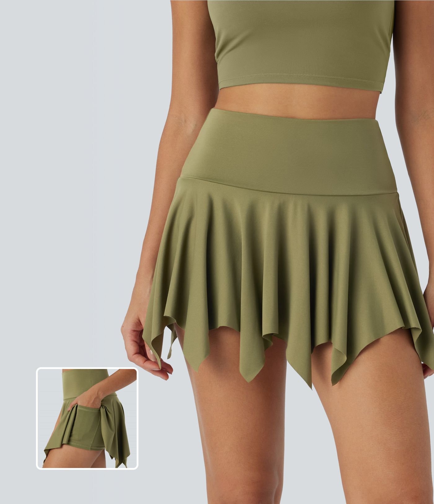 Minifalda baile dobladillo pañuelo bolsillo lateral 2 en 1 tiro alto