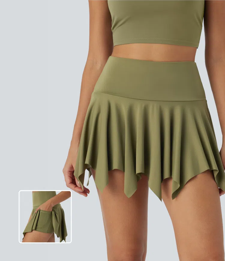 high-waist 2-in-1 side pocket key bottom ultra mini dance skirt