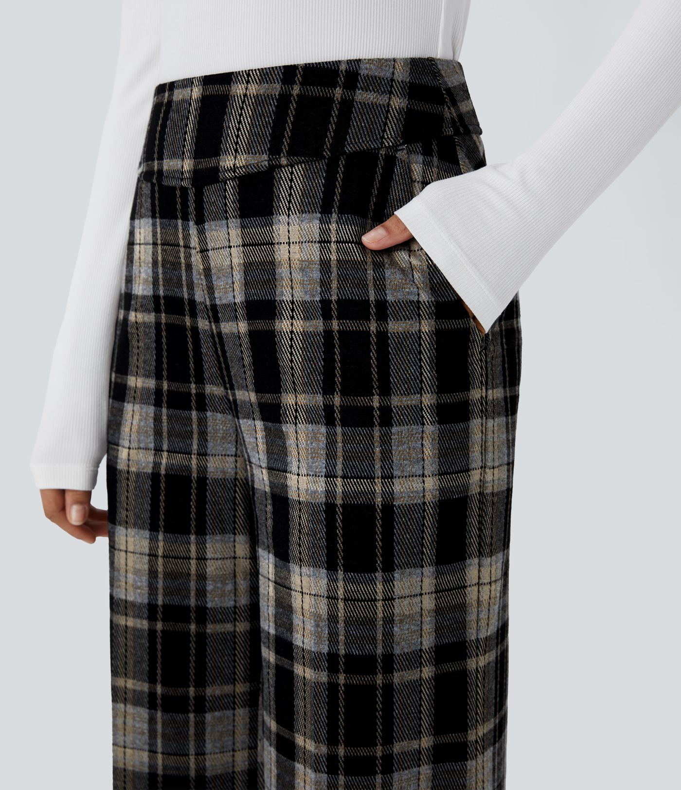 Pantalon de travail Halara Flex™ à carreaux, taille haute, avec poches