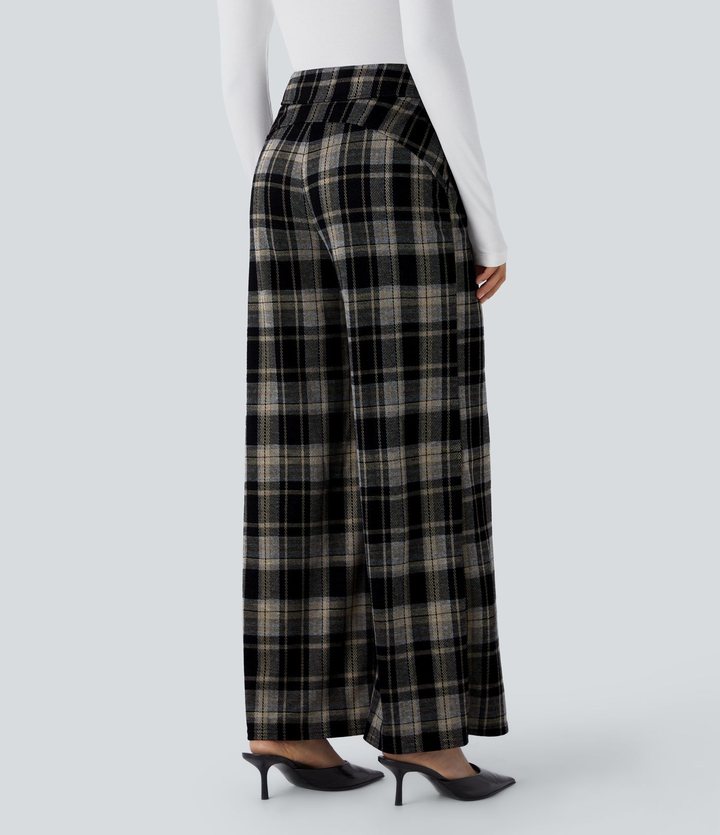 Pantalon de travail Halara Flex™ à carreaux, taille haute, avec poches