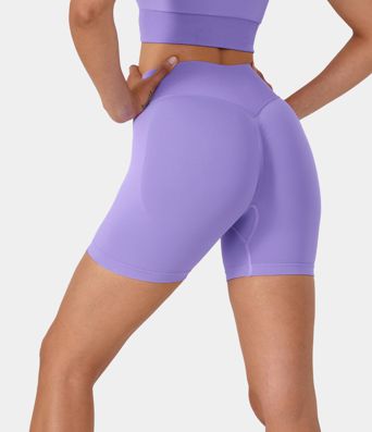 halara Seamless Flow Mid Rise Ruched Yoga Biker Shorts