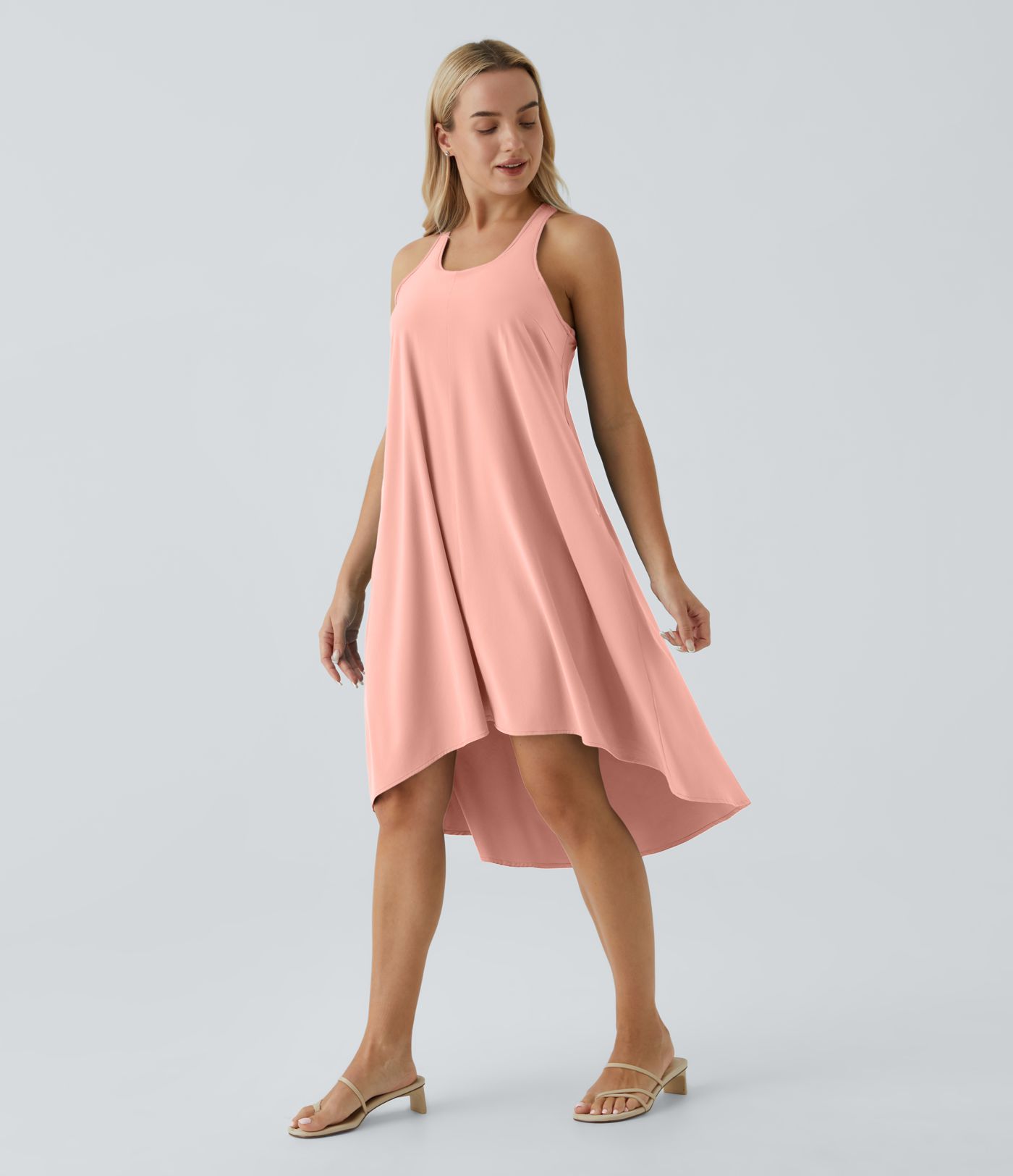 Breezeful™ Backless Racerback Side Pocket High Low Flowy Midi Quick Dry Casual Dress A-C Cups