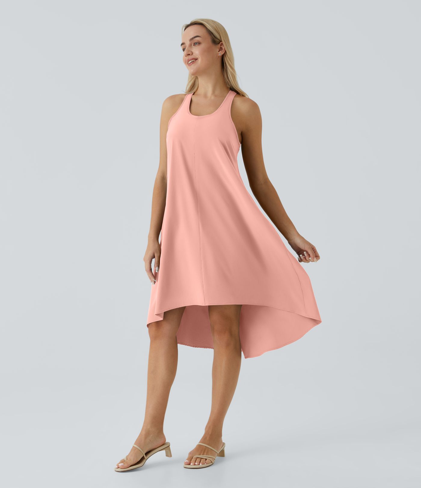 Breezeful™ Backless Racerback Side Pocket High Low Flowy Midi Quick Dry Casual Dress A-C Cups