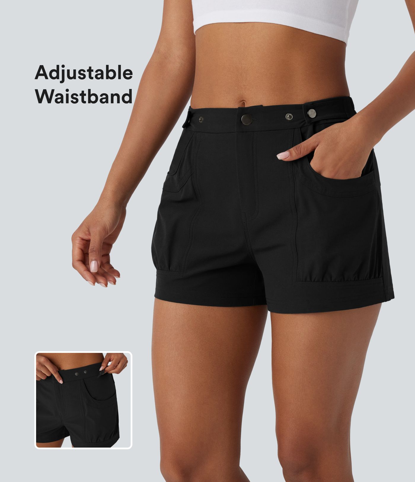 Mid Rise Adjustable Waistband Pocket Casual Shorts