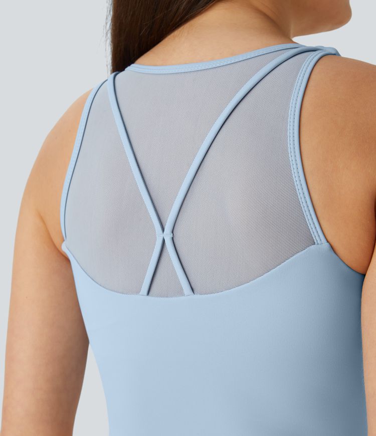 Softlyzero™ Airy U Neck Crisscross Contrast Mesh Cropped Skinny Cool Touch Workout Tank Top - UPF50+