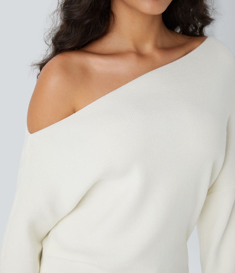 Off Shoulder Long Sleeve Work Sweater