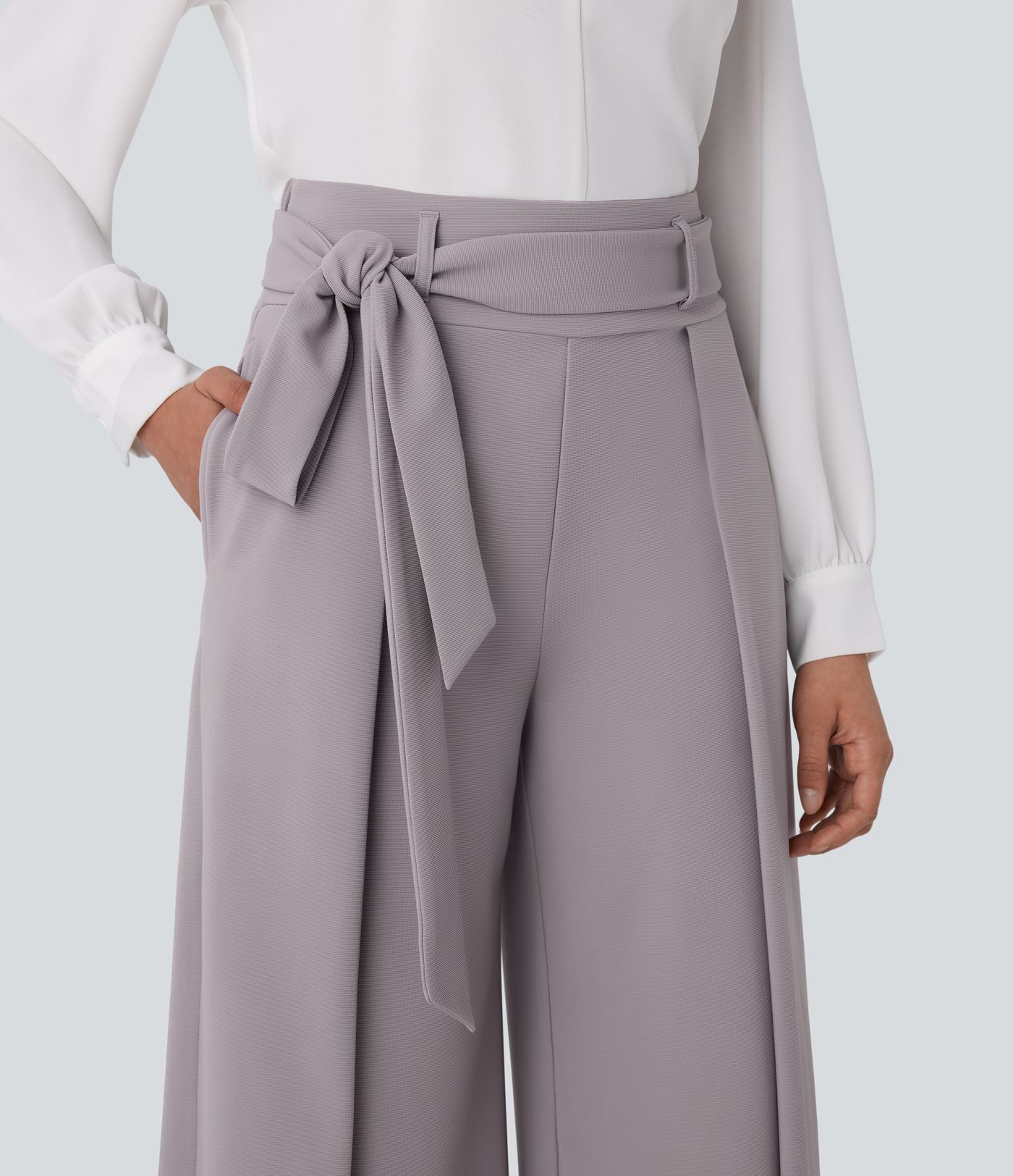 Halara Flex™ High Waisted Belted Side Pocket Wide Leg Micro Waffle Work Trousers