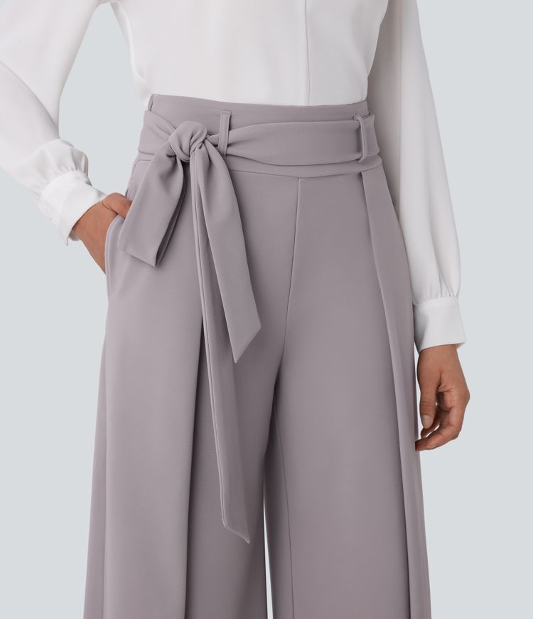 Halara Flex™ High Waisted Belted Side Pocket Wide Leg Micro Waffle Work Trousers