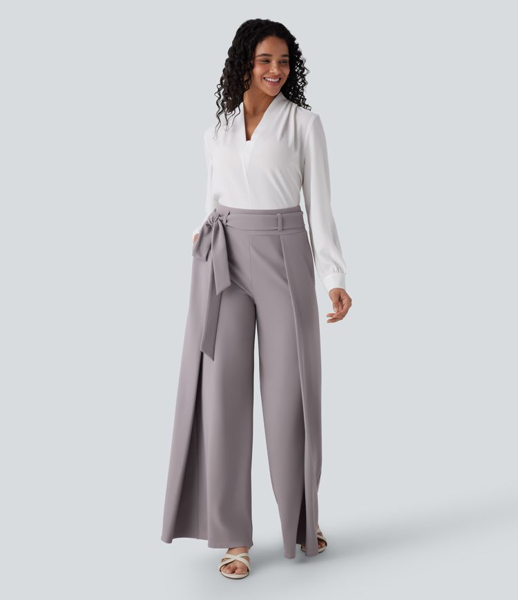 Halara Flex™ High Waisted Belted Side Pocket Wide Leg Micro Waffle Work Trousers
