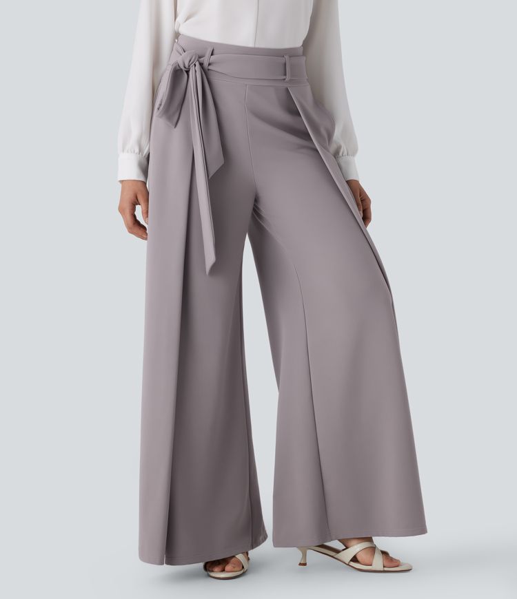 Halara Flex™ High Waisted Belted Side Pocket Wide Leg Micro Waffle Work Trousers