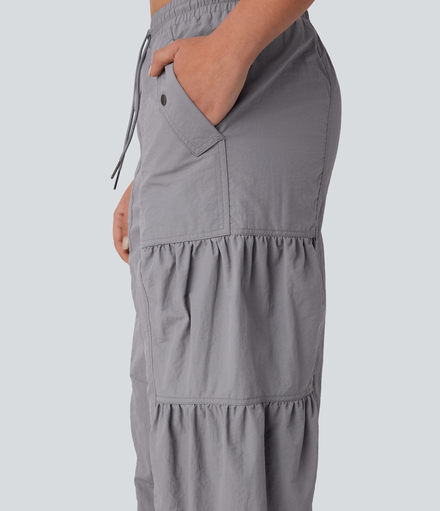 Mid Rise Drawstring Pocket Ruched Parachute Casual Cargo Joggers