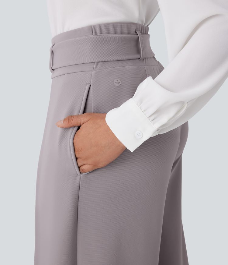 Halara Flex™ High Waisted Belted Side Pocket Wide Leg Micro Waffle Work Trousers