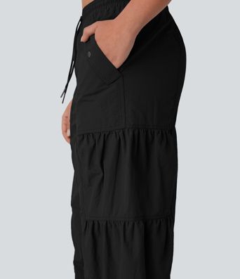 Joggers cargo holgados estilo paracaídas de tiro medio con cordón en la cintura, bolsillos y fruncidos Joggers cargo holgados estilo paracaídas de tiro medio con cordón en la cintura, bolsillos y fruncidos