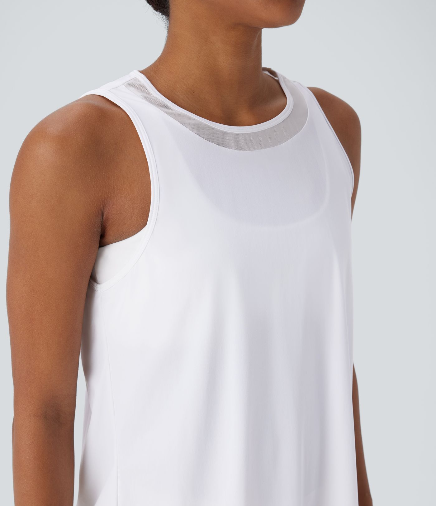 Kontrast Mesh Gebogener Saum Cool Touch Schnell Trocknender Lauf-Tanktop