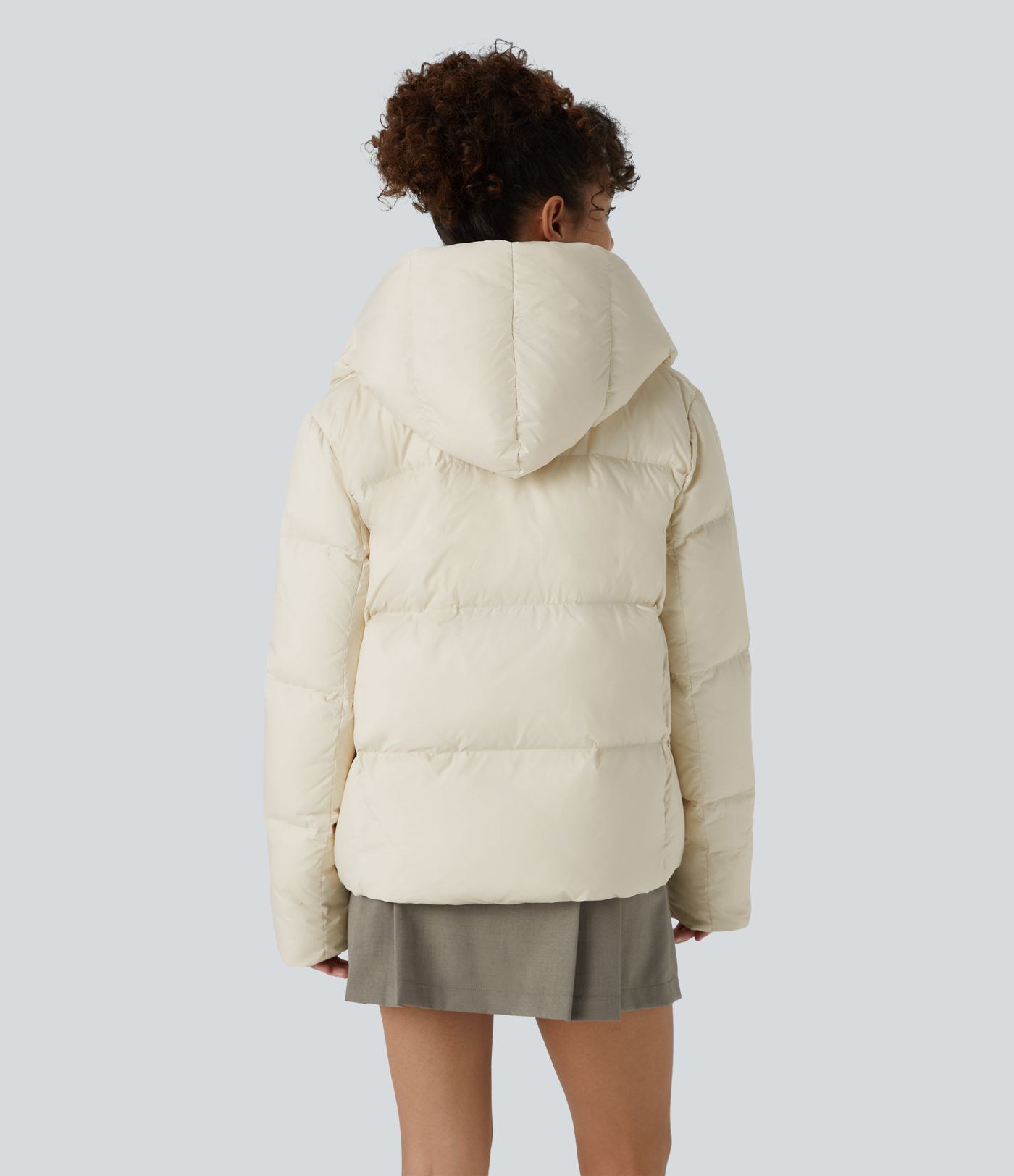 Water Repellent Hooded Side Zipper Pocket Snap Relaxed Casual Puffer Down Jacket