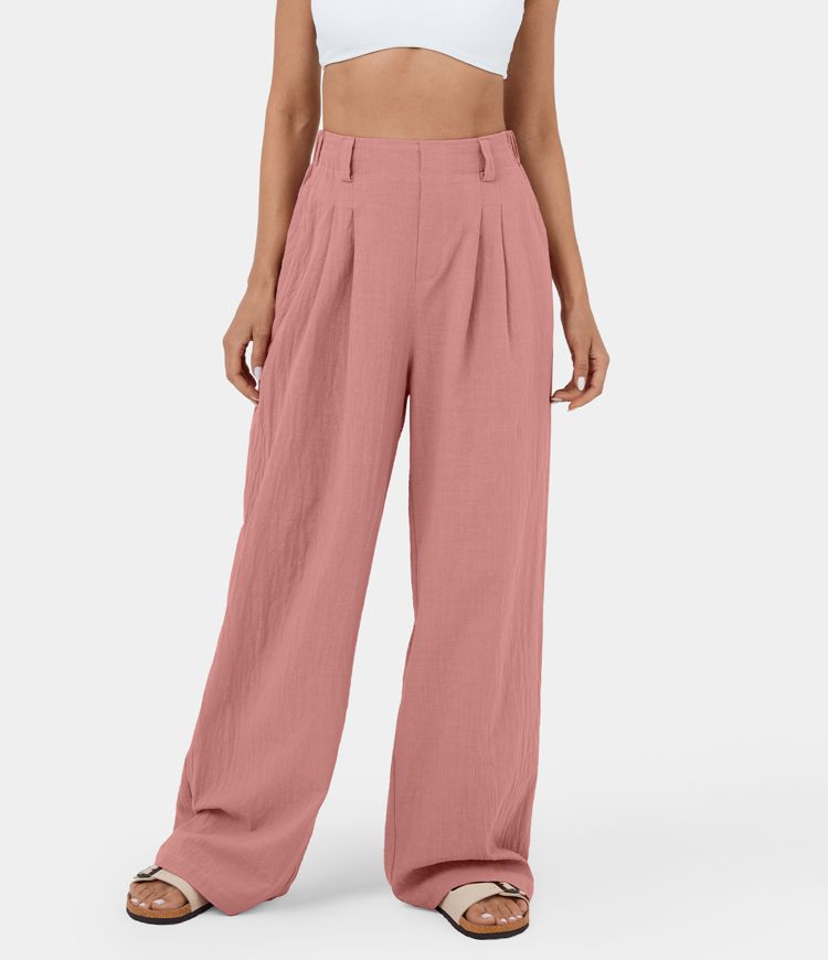 Women s High Waisted Plicated Side Pocket Wide Leg Flowy Solid Palazzo 
