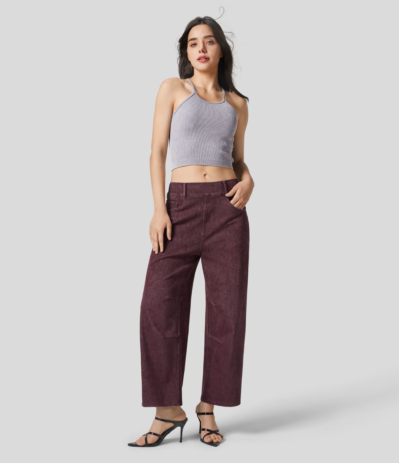 Halara Flex™ Mid Rise Multiple Pockets Colorful Stretchy Knit Casual Tapered Jeans