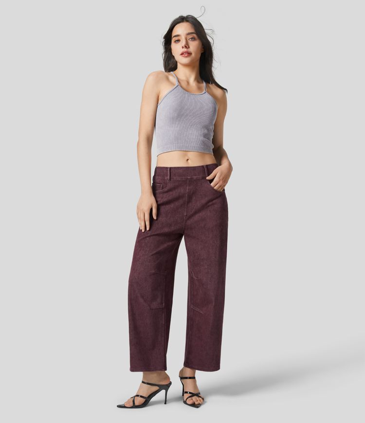 Halara Flex™ Mid Rise Multiple Pockets Colorful Stretchy Knit Casual Tapered Jeans