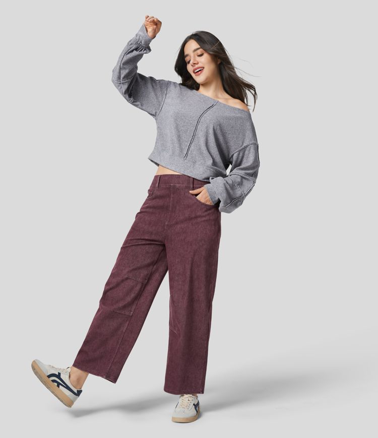 Halara Flex™ Mid Rise Multiple Pockets Colorful Stretchy Knit Casual Tapered Jeans