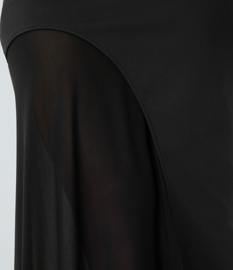 하이웨이스트 투인원 콘트라스트 메쉬 미디 캐주얼 스커트