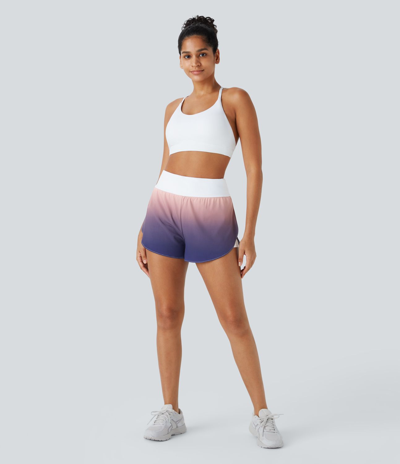 High-waist 2-in-1 side pocket curve bottom gradient yoga leggings