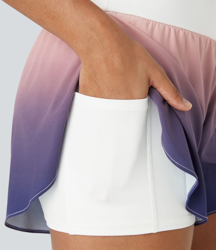 High-waist 2-in-1 side pocket curve bottom gradient yoga leggings