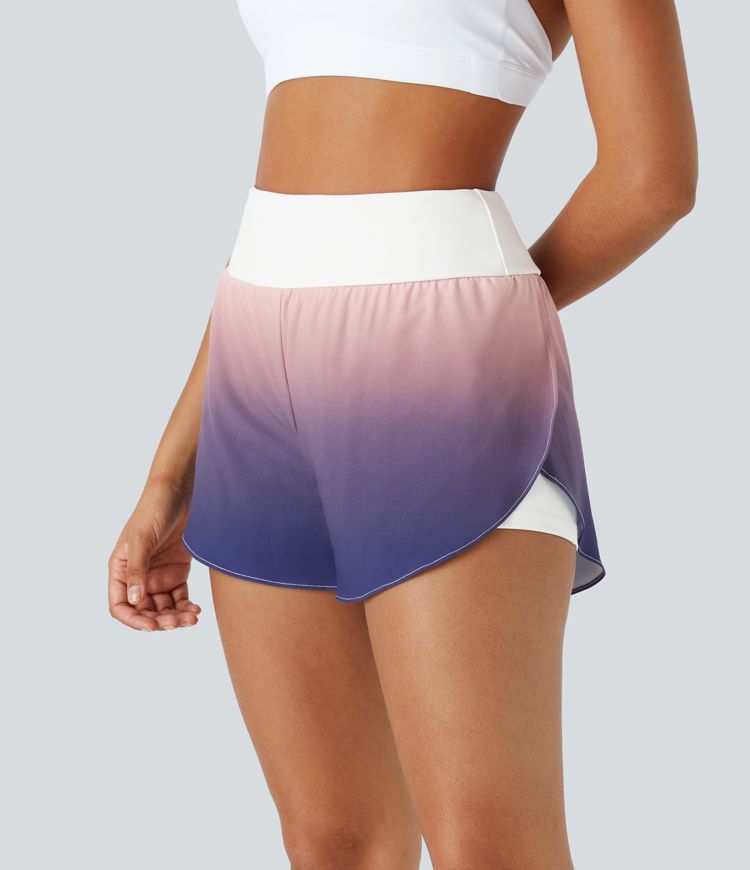 High-waist 2-in-1 side pocket curve bottom gradient yoga leggings