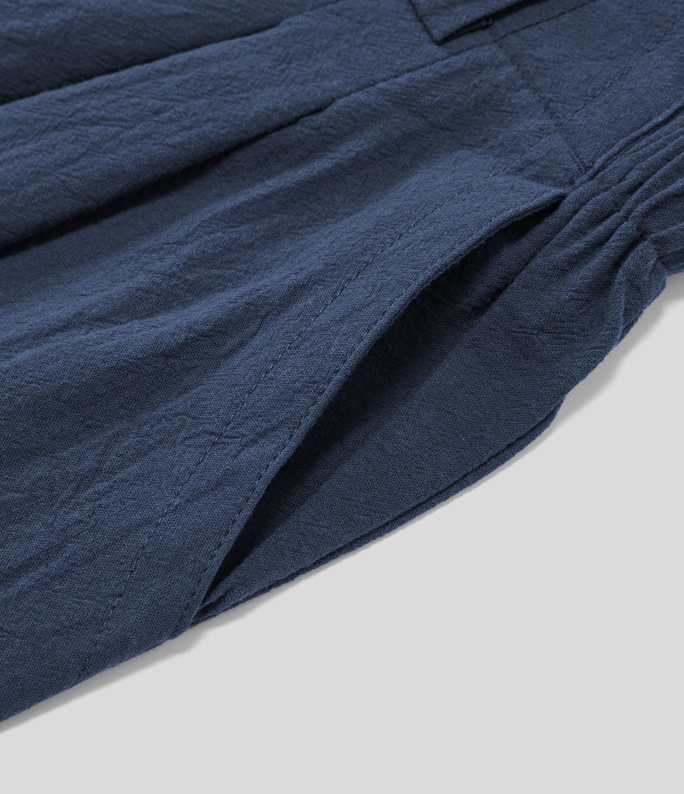 Pantalon Fluide Large Taille Haute Poches Latérales Palazzo Solide Casual Linen-Feel