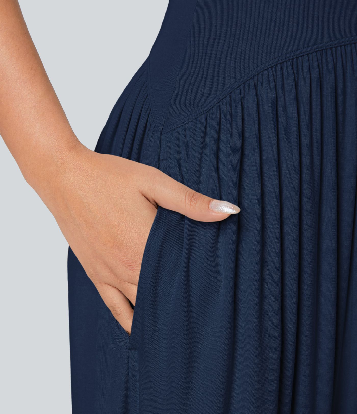 Ribbed Tube Top  Sleeveless Women Casual Jumpsuit with Pocket