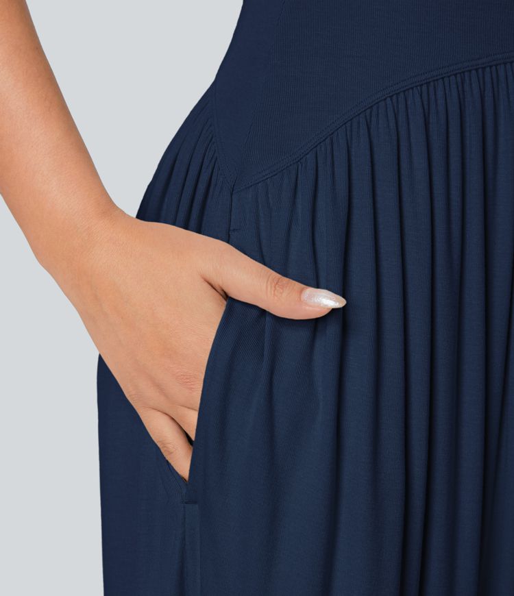 Ribbed Tube Pocket Casual Jumpsuit