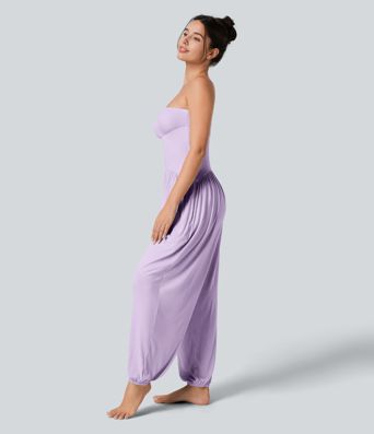 Ribbed Tube Backless Side Pocket Casual Jumpsuit