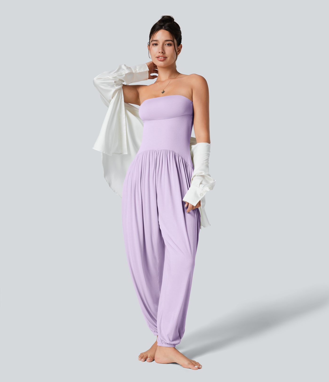 Ribbed Tube Backless Side Pocket Casual Jumpsuit