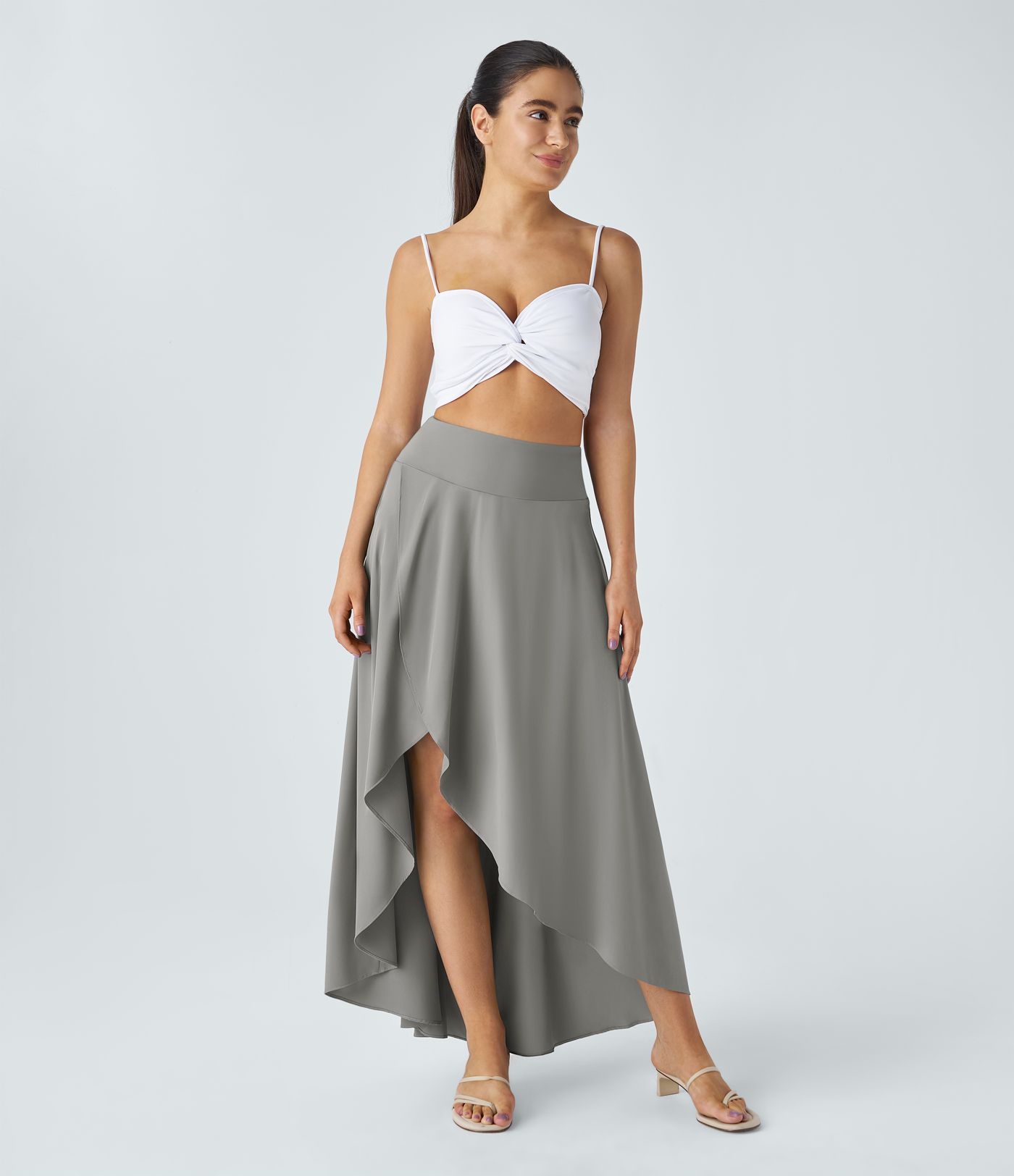 Breezeful™ High Waisted High Low Ruffle 2-in-1 Flowy Quick Dry Casual Regular Maxi Skirt