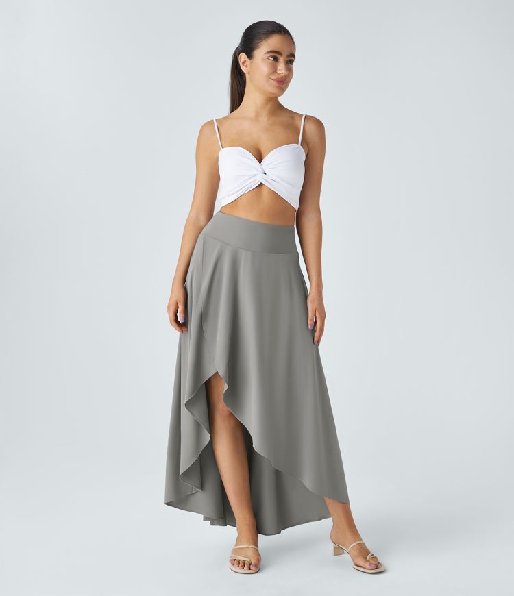 Breezeful™ High Waisted High Low Ruffle 2-in-1 Flowy Quick Dry Casual Regular Maxi Skirt