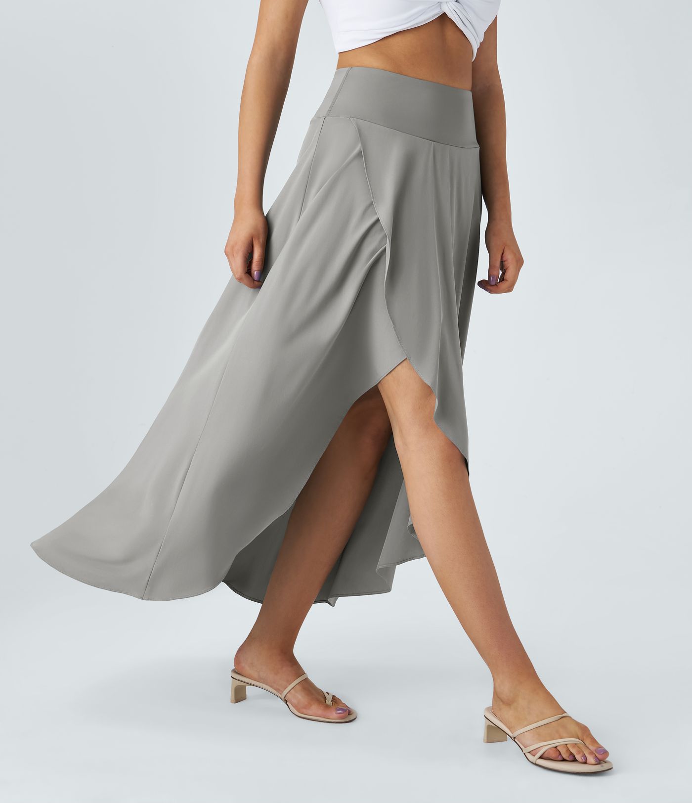 Breezeful™ High Waisted High Low Ruffle 2-in-1 Flowy Quick Dry Casual Regular Maxi Skirt