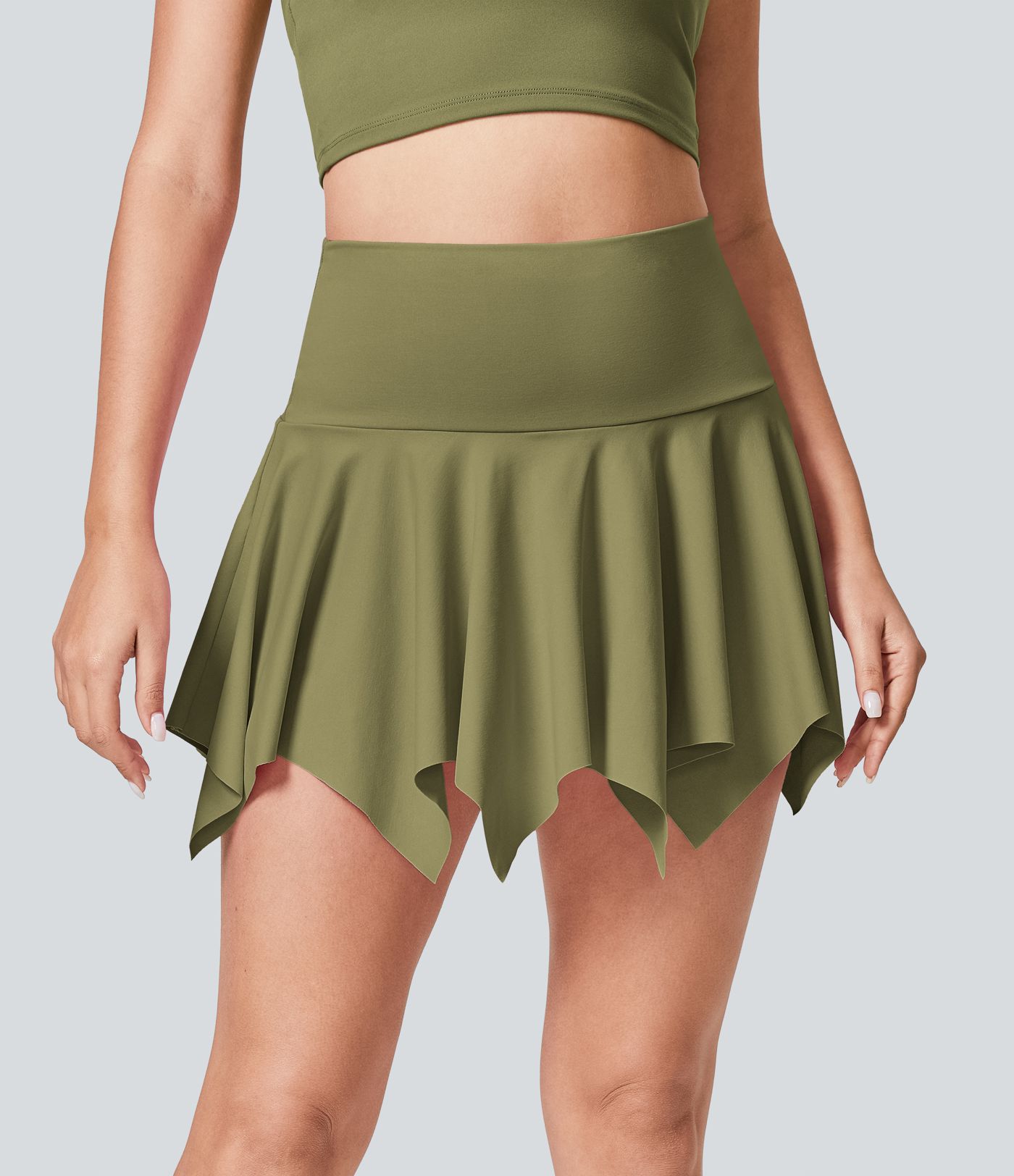 Minifalda baile dobladillo pañuelo bolsillo lateral 2 en 1 tiro alto