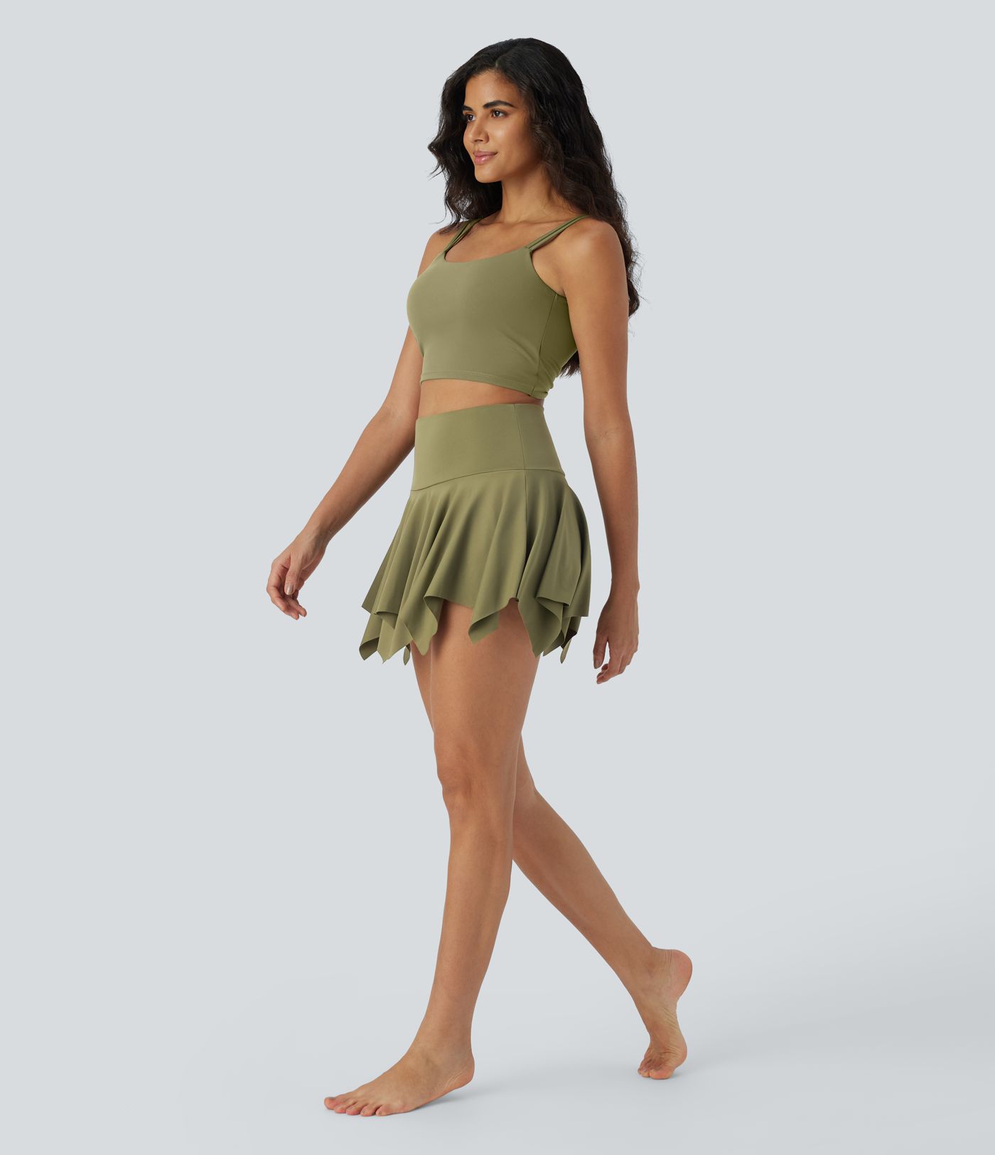 Minifalda baile dobladillo pañuelo bolsillo lateral 2 en 1 tiro alto