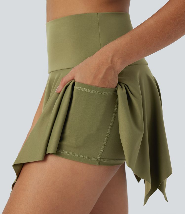 Micro Mini Jupe De Danse Taille Haute 2 En 1 Avec Poche Latérale Et Ourlet Mouchoir