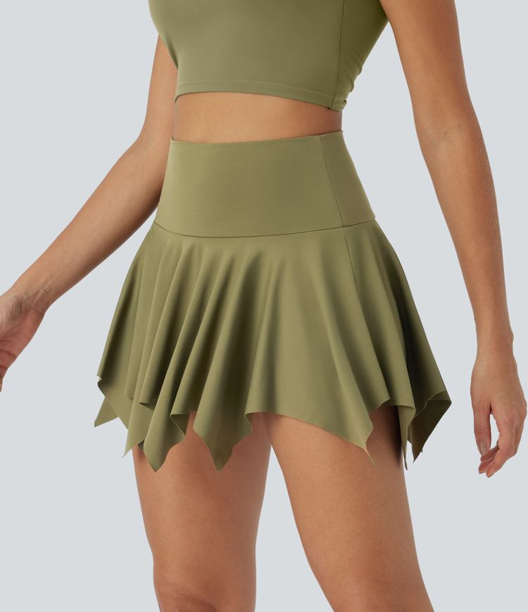 Micro Mini Jupe De Danse Taille Haute 2 En 1 Avec Poche Latérale Et Ourlet Mouchoir